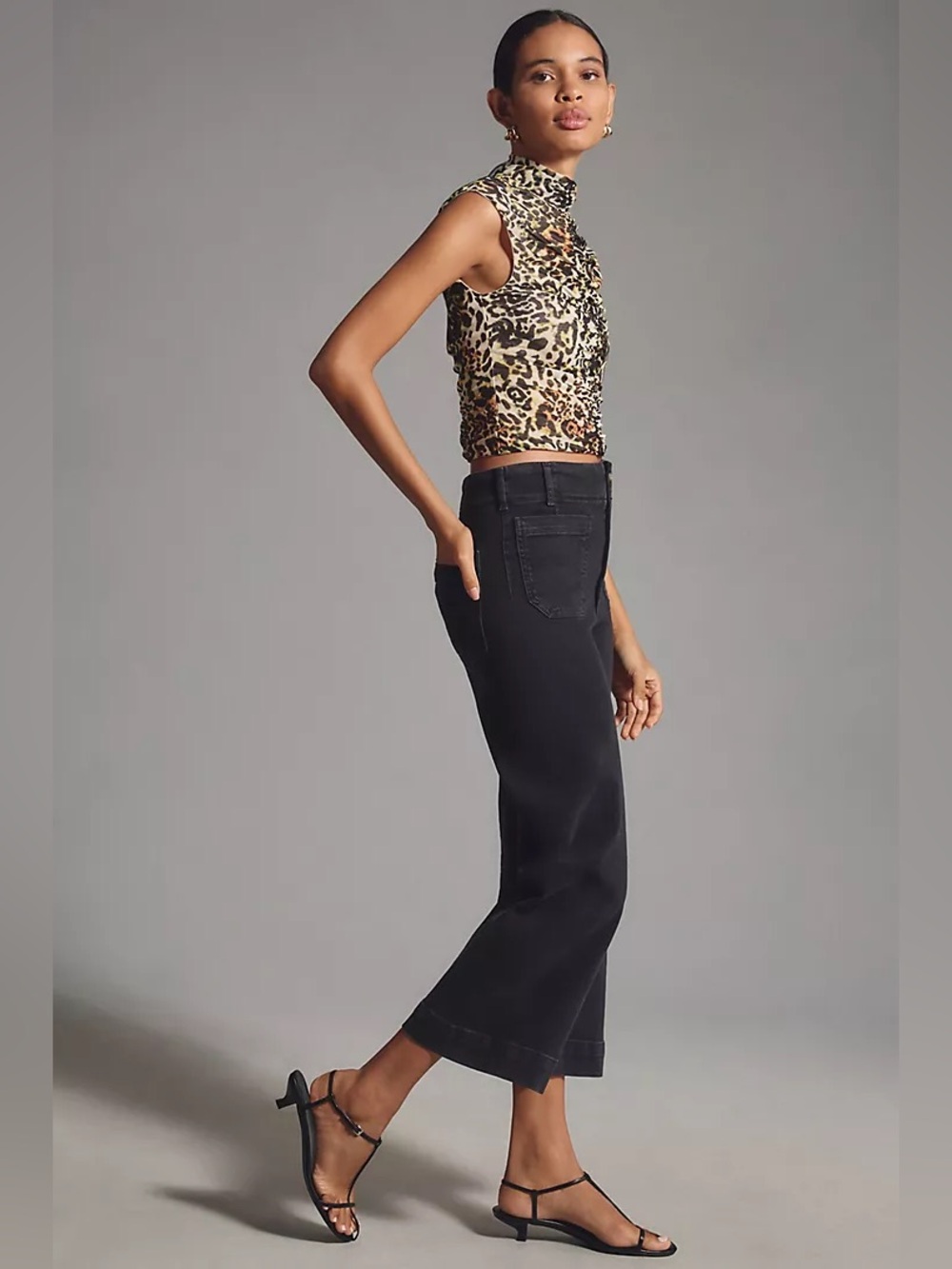 Anthropologie Maeve Colette Washed Black Denim Wide Leg Cropped Jeans 27 - Picture 5 of 15